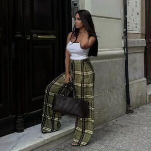 NWT Zara ZW Collection Linen Checkered Pants